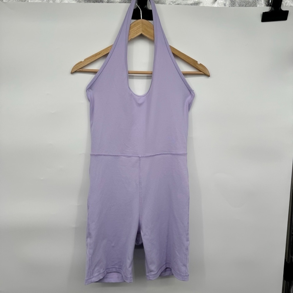 Aritzia Wilfred Free Look Romper Lilac Purple Halter Women’s M Athleisure 7”